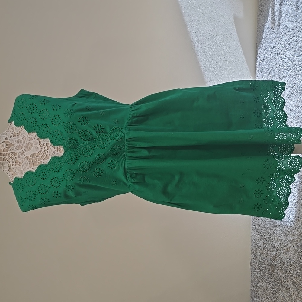 J. CREW Kelly Green Eyelet Dress Sz 12 - Picture 2 of 12